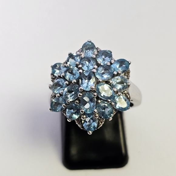 Genuine Paraiba Apatite Cluster Platinum/925 Size 6 - Picture 9 of 17